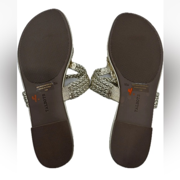 New Talbots CECE TOE LOOP Gold Metallic Braid Thong Sandal Slip On Flat SIZE 10 - Picture 3 of 4